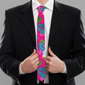 Hot Pink Aloha Hibiscus Pattern Print Necktie