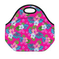 Hot Pink Aloha Hibiscus Pattern Print Neoprene Lunch Bag