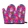 Hot Pink Aloha Hibiscus Pattern Print Oven Mitts