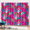 Hot Pink Aloha Hibiscus Pattern Print Pencil Pleat Curtains