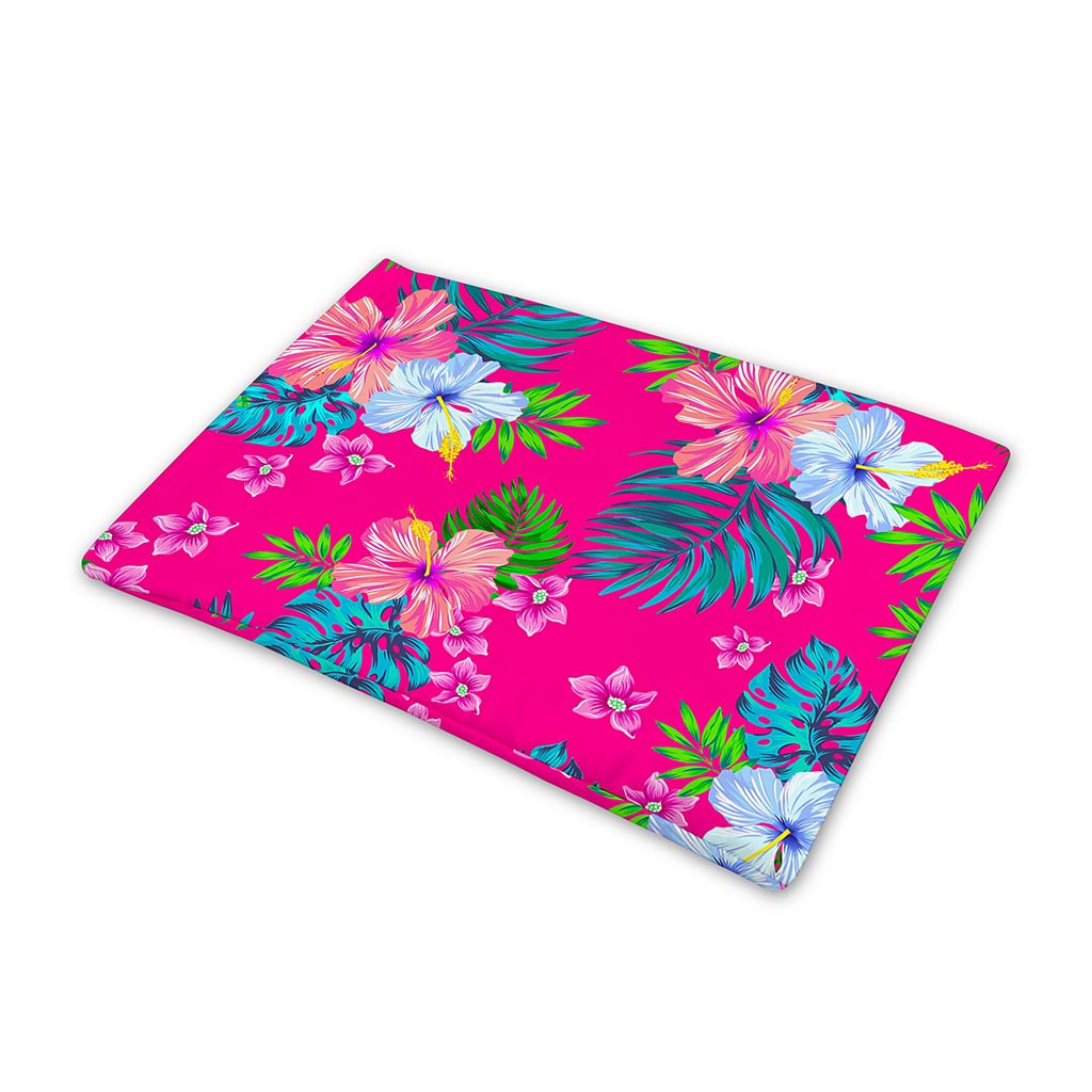 Hot Pink Aloha Hibiscus Pattern Print Pet Cooling Mat Cover