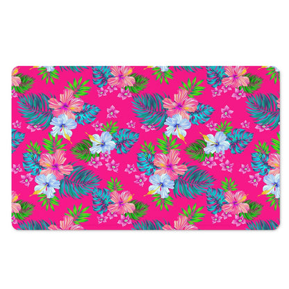 Hot Pink Aloha Hibiscus Pattern Print Polyester Doormat