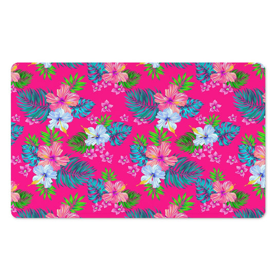 Hot Pink Aloha Hibiscus Pattern Print Polyester Doormat