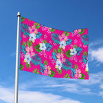 Hot Pink Aloha Hibiscus Pattern Print Polyester Flag