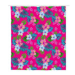 Hot Pink Aloha Hibiscus Pattern Print Polyester Shower Curtain
