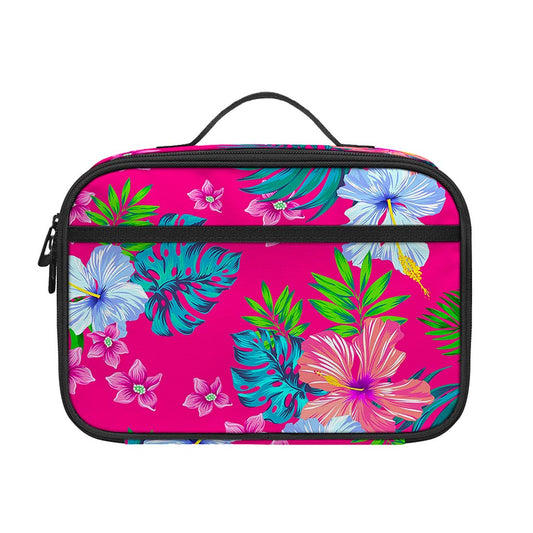 Hot Pink Aloha Hibiscus Pattern Print Portable Lunch Bag