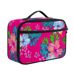 Hot Pink Aloha Hibiscus Pattern Print Portable Lunch Bag
