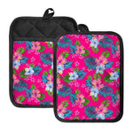 Hot Pink Aloha Hibiscus Pattern Print Pot Holders With Pocket