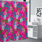 Hot Pink Aloha Hibiscus Pattern Print Premium Shower Curtain