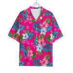 Hot Pink Aloha Hibiscus Pattern Print Rayon Hawaiian Shirt