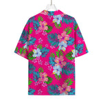 Hot Pink Aloha Hibiscus Pattern Print Rayon Hawaiian Shirt