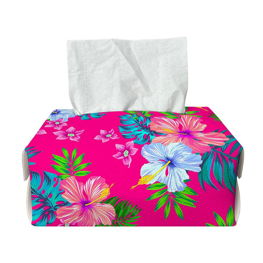 Hot Pink Aloha Hibiscus Pattern Print Rectangle Tissue Box Cover