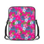 Hot Pink Aloha Hibiscus Pattern Print Rectangular Crossbody Bag