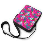 Hot Pink Aloha Hibiscus Pattern Print Rectangular Crossbody Bag