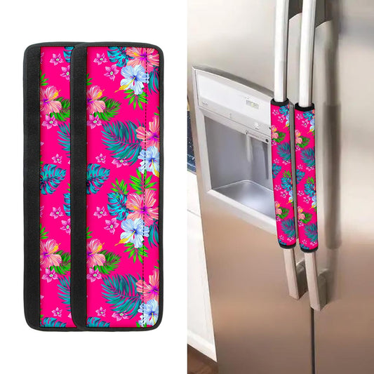 Hot Pink Aloha Hibiscus Pattern Print Refrigerator Handle Covers