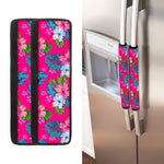 Hot Pink Aloha Hibiscus Pattern Print Refrigerator Handle Covers