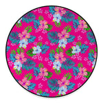 Hot Pink Aloha Hibiscus Pattern Print Round Floor Mat