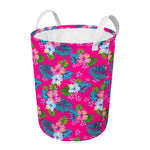 Hot Pink Aloha Hibiscus Pattern Print Round Laundry Basket