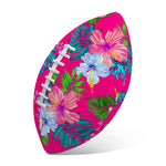 Hot Pink Aloha Hibiscus Pattern Print Rugby Ball