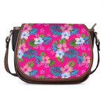 Hot Pink Aloha Hibiscus Pattern Print Saddle Bag