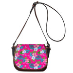 Hot Pink Aloha Hibiscus Pattern Print Saddle Bag