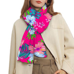 Hot Pink Aloha Hibiscus Pattern Print Scarf