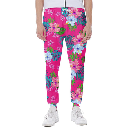 Hot Pink Aloha Hibiscus Pattern Print Scuba Joggers