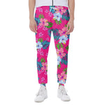 Hot Pink Aloha Hibiscus Pattern Print Scuba Joggers