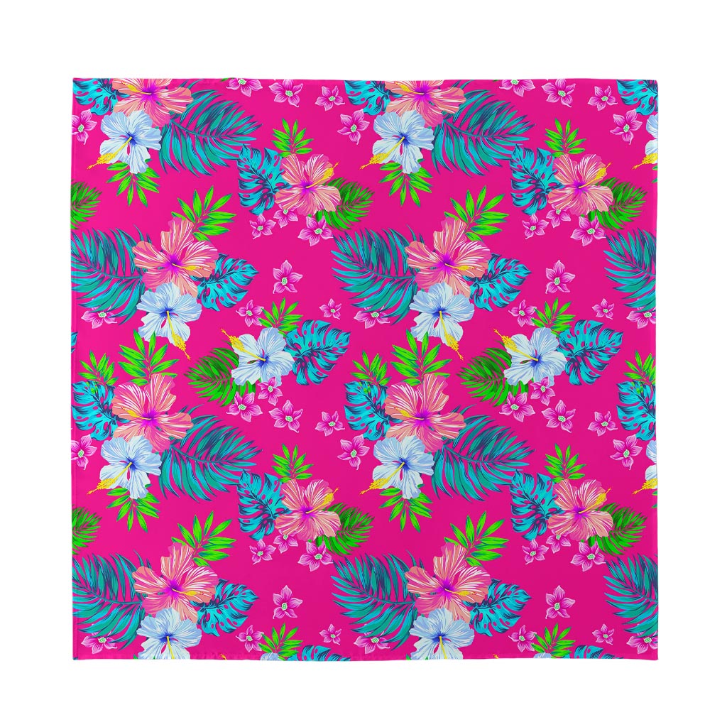 Hot Pink Aloha Hibiscus Pattern Print Silk Bandana