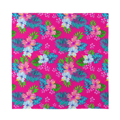 Hot Pink Aloha Hibiscus Pattern Print Silk Bandana