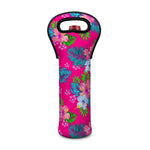 Hot Pink Aloha Hibiscus Pattern Print Single Neoprene Wine Tote
