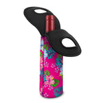 Hot Pink Aloha Hibiscus Pattern Print Single Neoprene Wine Tote