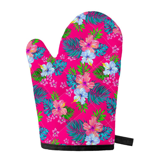 Hot Pink Aloha Hibiscus Pattern Print Single Oven Mitt