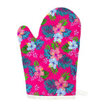 Hot Pink Aloha Hibiscus Pattern Print Single Oven Mitt
