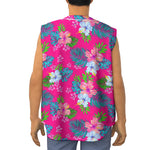 Hot Pink Aloha Hibiscus Pattern Print Sleeveless Baseball Jersey