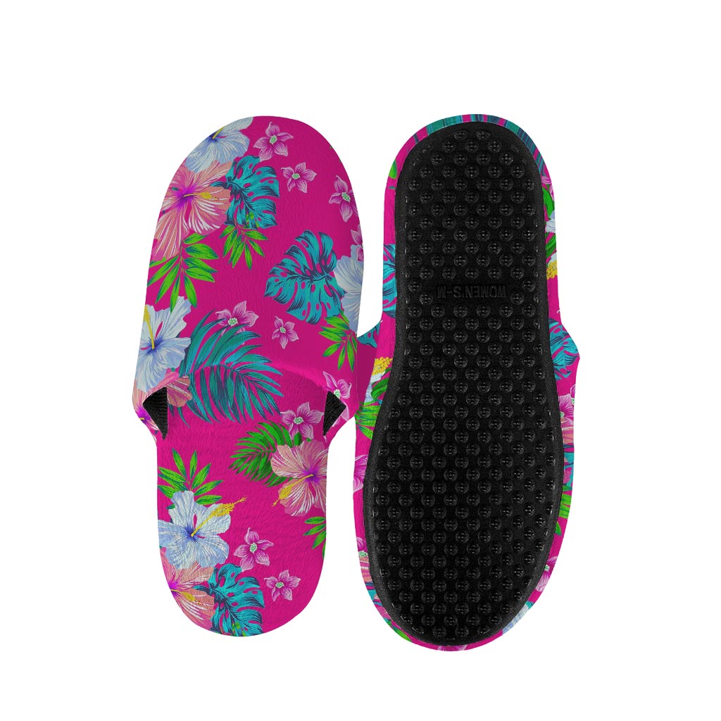 Hot Pink Aloha Hibiscus Pattern Print Slippers