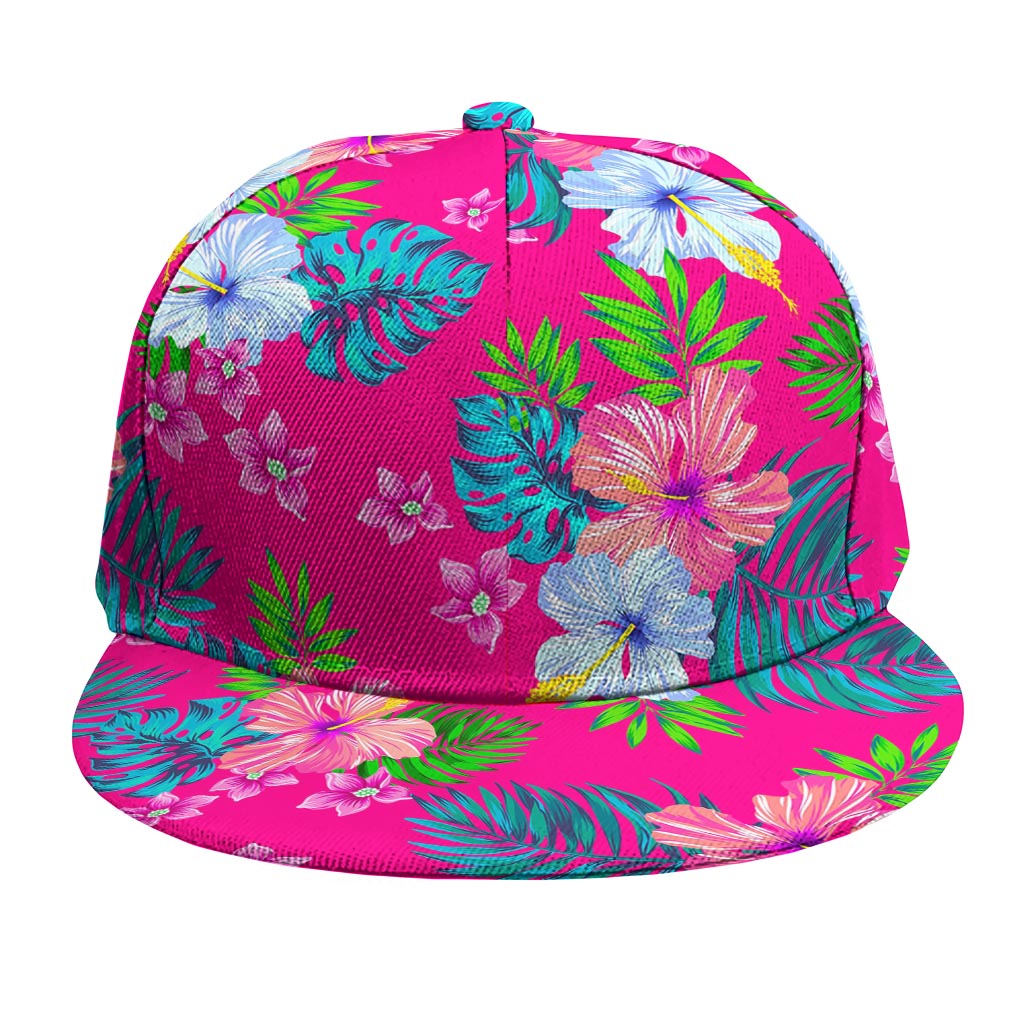 Hot Pink Aloha Hibiscus Pattern Print Snapback Cap
