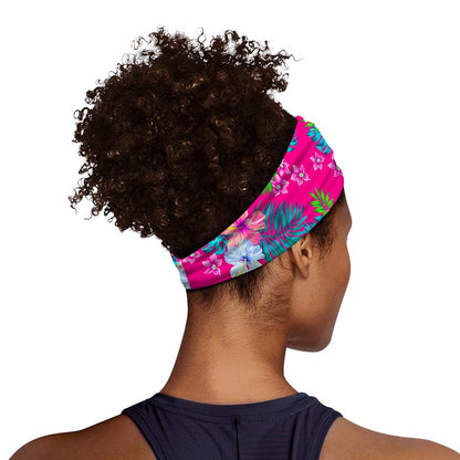 Hot Pink Aloha Hibiscus Pattern Print Sports Headband