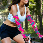 Hot Pink Aloha Hibiscus Pattern Print Sun Protection Arm Sleeves