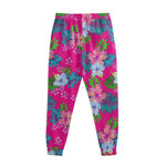 Hot Pink Aloha Hibiscus Pattern Print Sweatpants