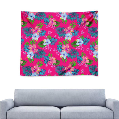 Hot Pink Aloha Hibiscus Pattern Print Tapestry