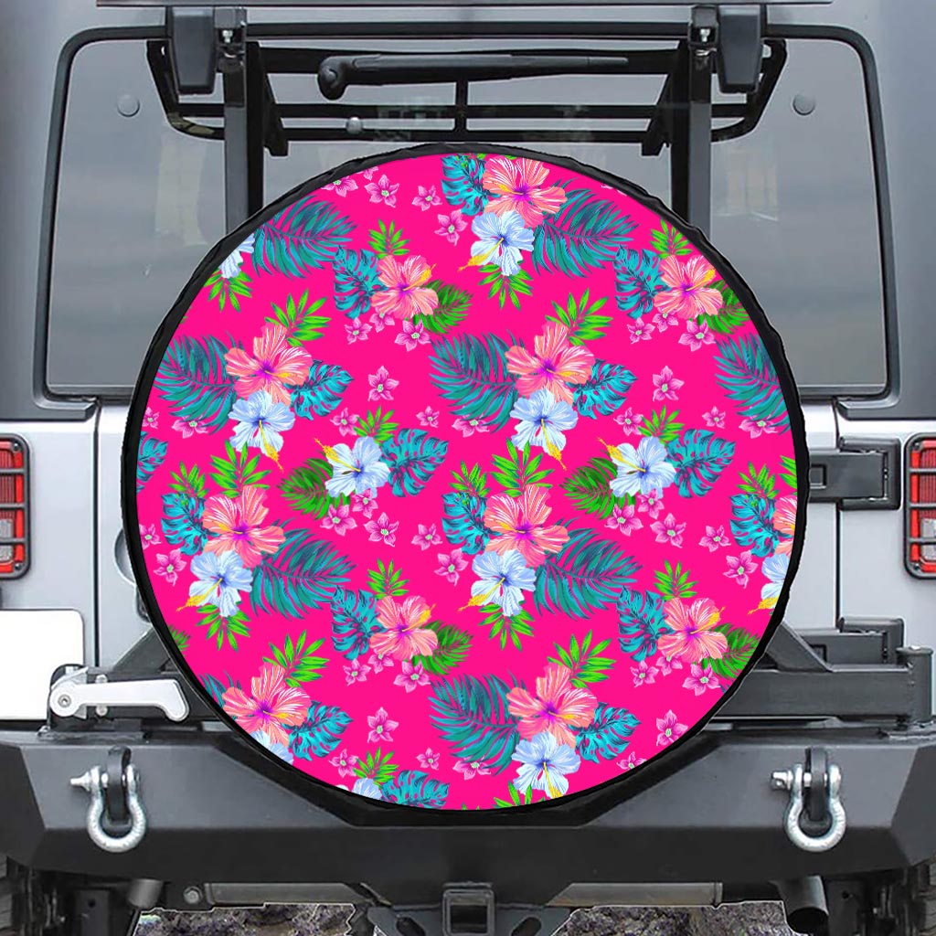 Hot Pink Aloha Hibiscus Pattern Print Tire Cover