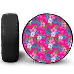 Hot Pink Aloha Hibiscus Pattern Print Tire Cover