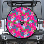 Hot Pink Aloha Hibiscus Pattern Print Tire Cover With Camera Hole