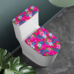 Hot Pink Aloha Hibiscus Pattern Print Toilet Lid And Tank Cover Set