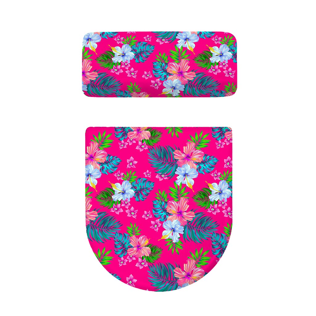 Hot Pink Aloha Hibiscus Pattern Print Toilet Lid And Tank Cover Set