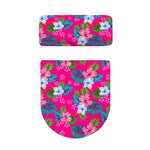 Hot Pink Aloha Hibiscus Pattern Print Toilet Lid And Tank Cover Set