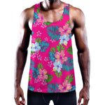 Hot Pink Aloha Hibiscus Pattern Print Training Tank Top