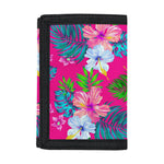 Hot Pink Aloha Hibiscus Pattern Print Trifold Wallet
