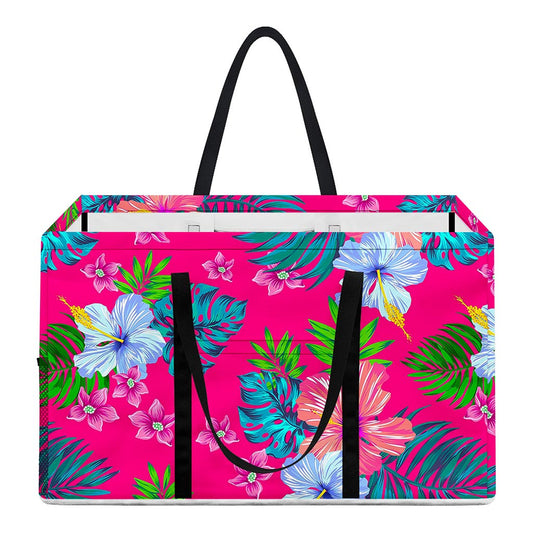 Hot Pink Aloha Hibiscus Pattern Print Utility Tote Bag
